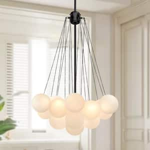 Alma 16 in. W 3-Light Cluster Globe Bubble Balck Chandelier with Frosted Glass Shades for Dining Room Kid's Room