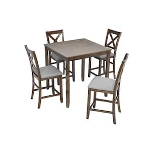 5-Piece Square Walnut Wood Top Kitchen Table Set (Seats 4)