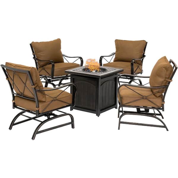 Hanover Summer Nights 5 Piece Steel, Fire Pit Table Patio Set