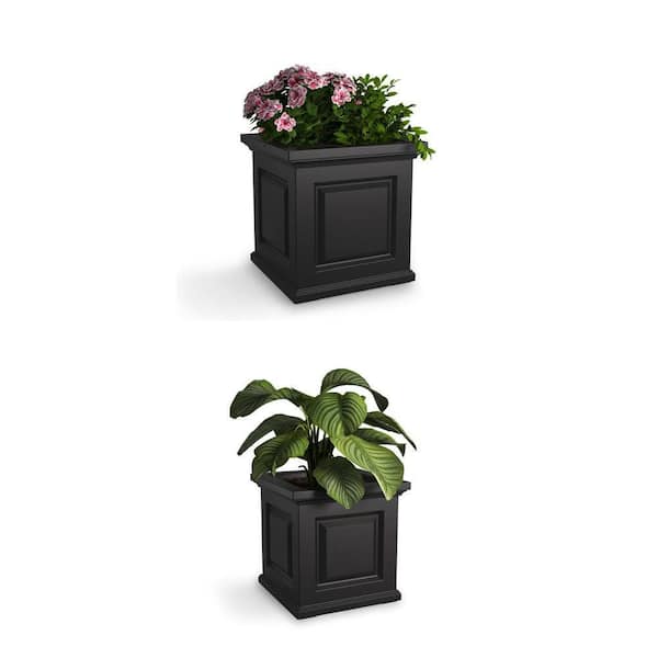 Nantucket Self-Watering Planter Combo, 20 in. and 16 in. Square Black Polyethylene (2 Piece)