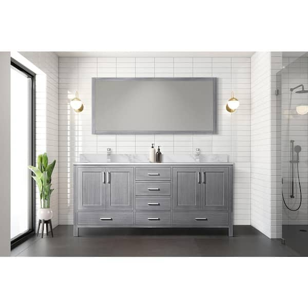 Lexora Lafarre 80 in W x 20 in D Rustic Acacia Double Bath Vanity, Cultured Marble Top, Brushed Nickel Faucet Set and Mirror, Rustic Acacia w/ Brushed