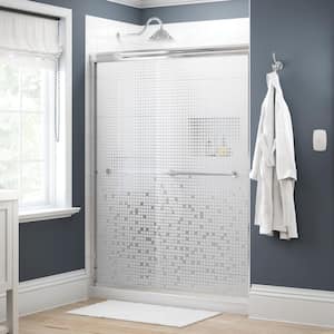 Everly 60 in. x 70 in. Semi-Frameless Traditional Sliding Shower Door in Chrome with Mozaic Glass