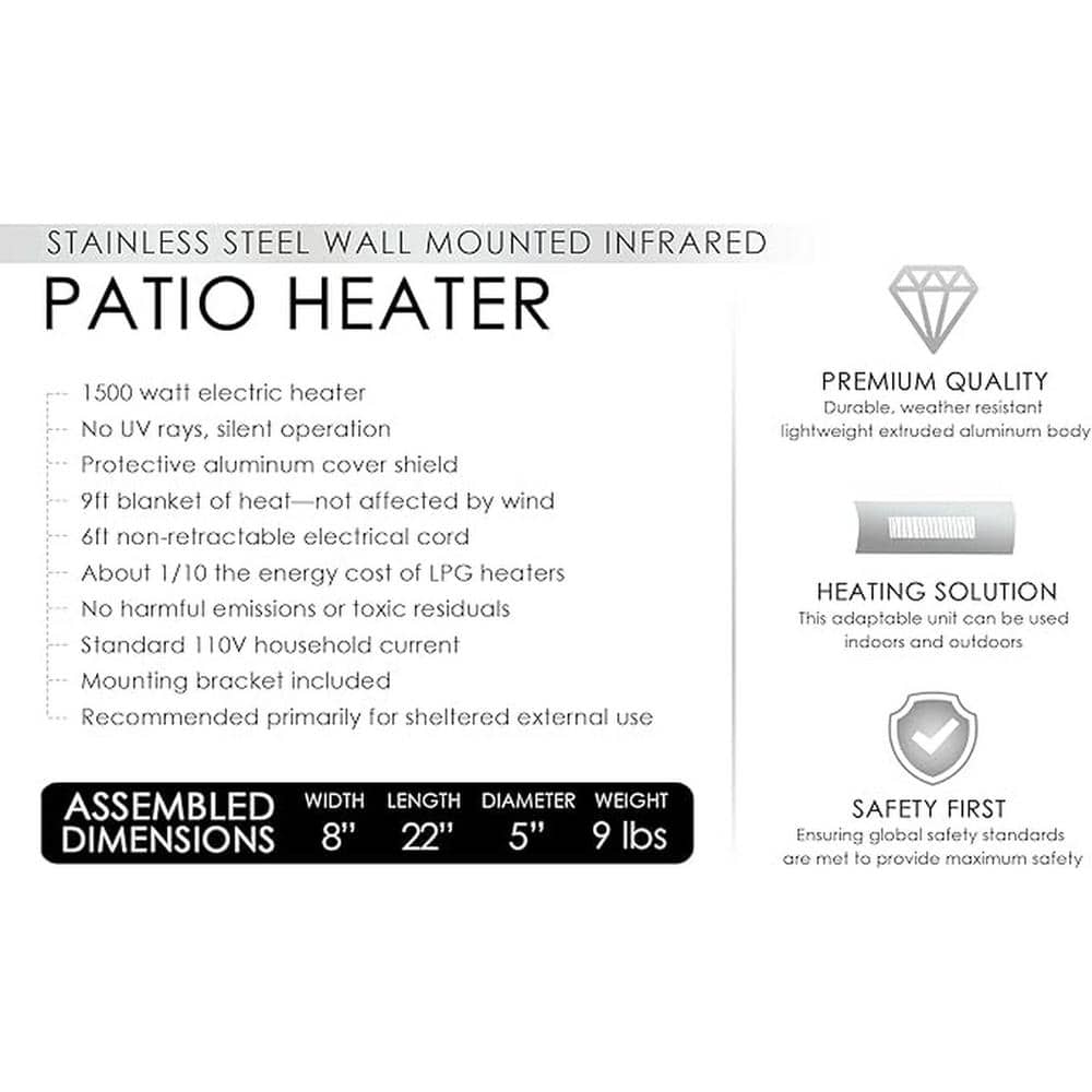 Stainless Steel Wall Mounted Infrared Electric Patio Heater