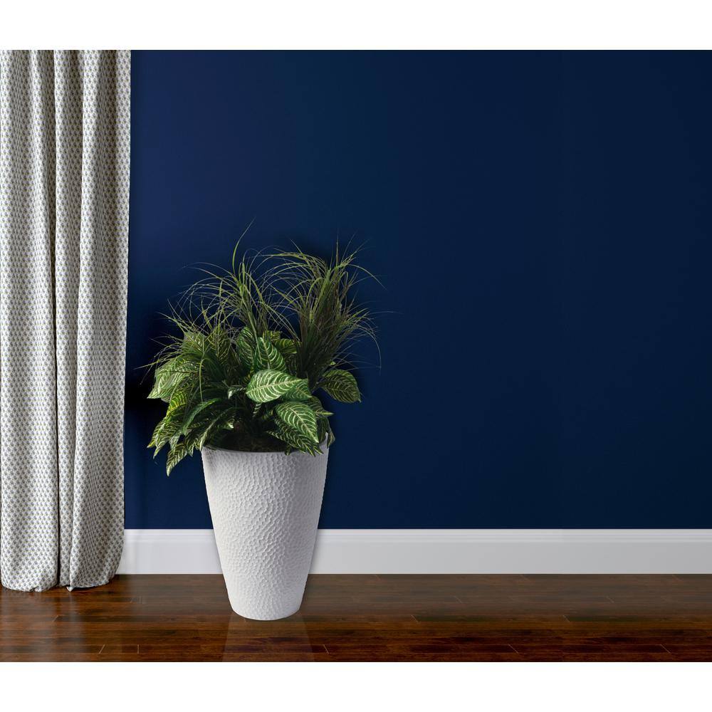 Weathered White Large Round Outdoor Planter with Hammered Texture