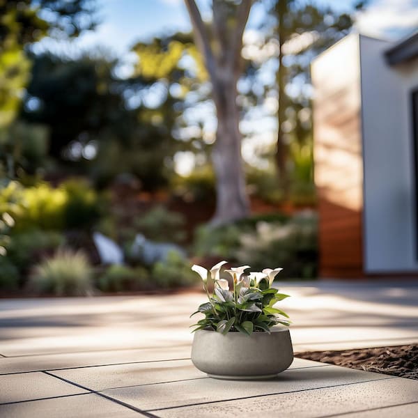 11.5 in. Medium Light Gray Concrete Round Planter / Pot with Drainage Holes