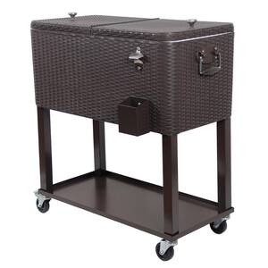 80 Qt. Wicker Stainless Steel Wicker Patio Cooler Cart with Wheels in Brown