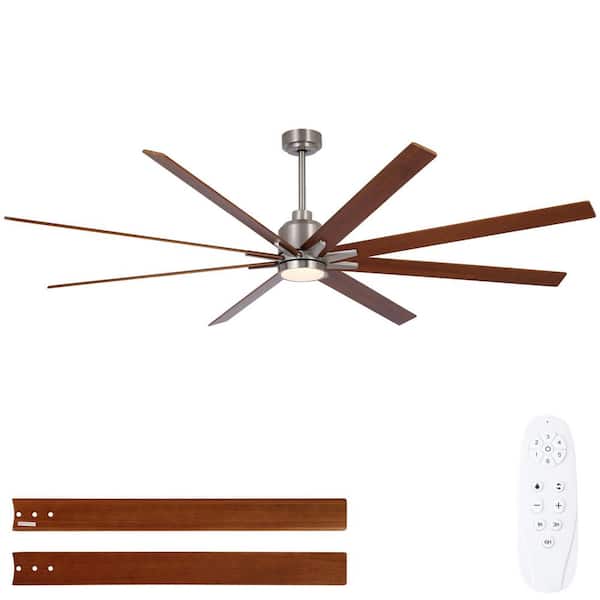 Coastal 84 in. Indoor Brushed Nickel Large Windmill Ceiling Fan with Light, Walnut Wood Blades and Remote Control