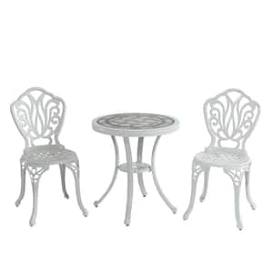 3-Piece White Cast Aluminum Outdoor Furniture Dining Set