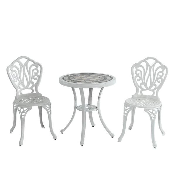Mondawe 3-Piece White Cast Aluminum Outdoor Furniture Dining Set