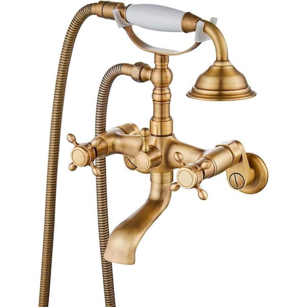 Unbranded Single-Handle Claw Foot Tub Faucet with 6 in. Center Adjustable Swing Arms Tub Mount Short Adapter in. Antique Brass