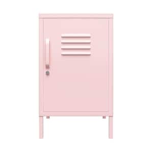 Cache 27.14 in. Bashful Pink Metal End Table with Door and 2-Shelves