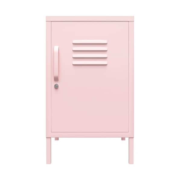 Novogratz Cache 27.14 in. Bashful Pink Metal End Table with Door and 2-Shelves