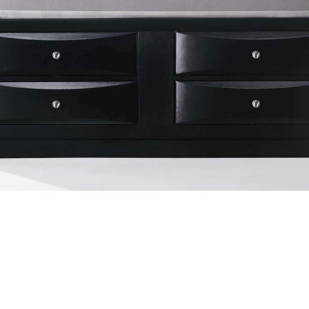 Elegant Full Double Captain's Bed with Upholstered Headboard and 8 Storage Drawers in Black
