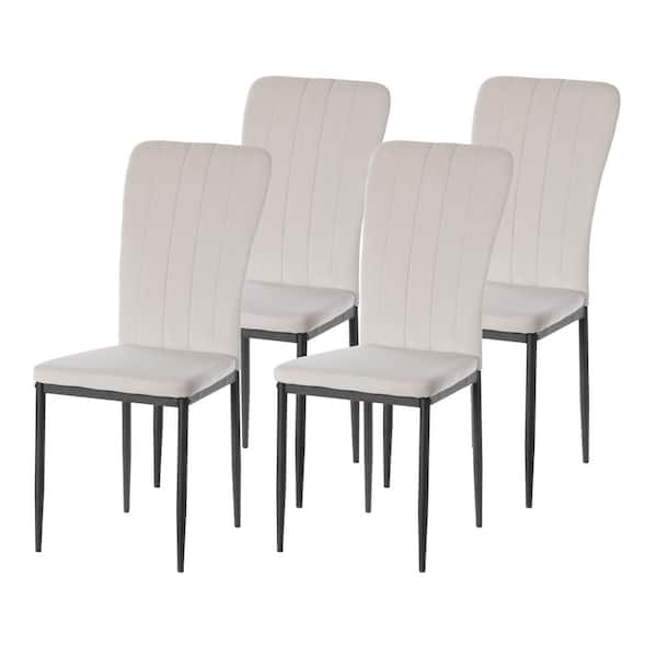FABULAXE Beige Modern And Contemporary Tufted Velvet Upholstered Accent Dining Chair (Set of 4)