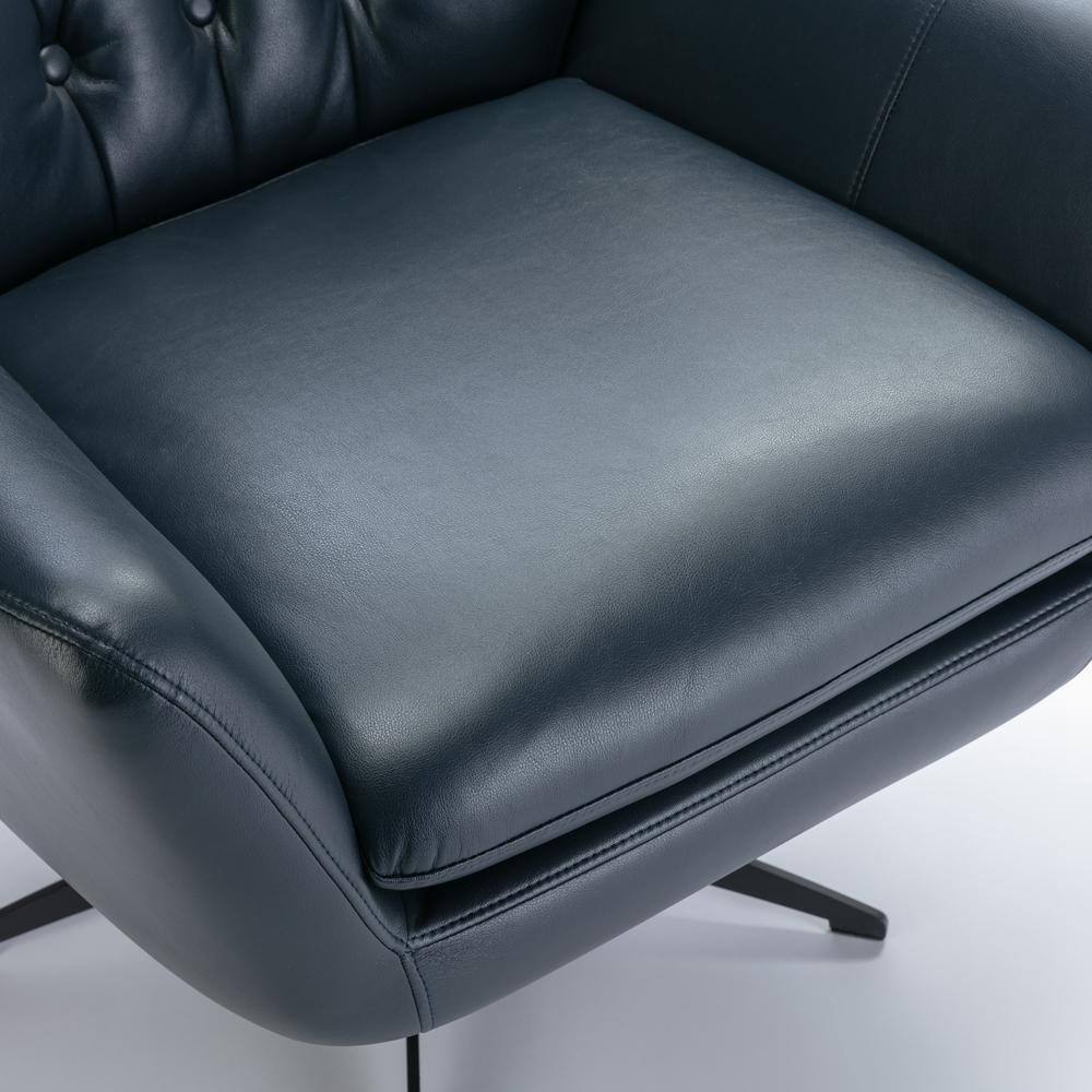 Clayton Midnight Blue Tufted Faux Leather Swivel Accent Chair