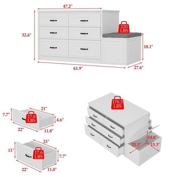 dresser to fit in closet Unikito 5 Drawer Dresser with Full Length Mirror and Power Outlets, Suitable for Bedroom, Halllway White main image 1