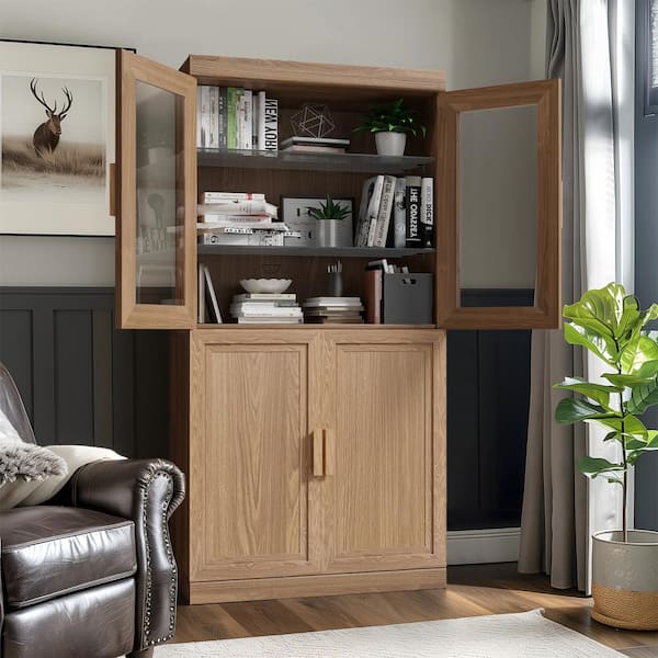 Dovelina Natural Color Wooden 31 in. H Storage Cabinet with Adjustable Shelves China Cabinet Display Cabinet