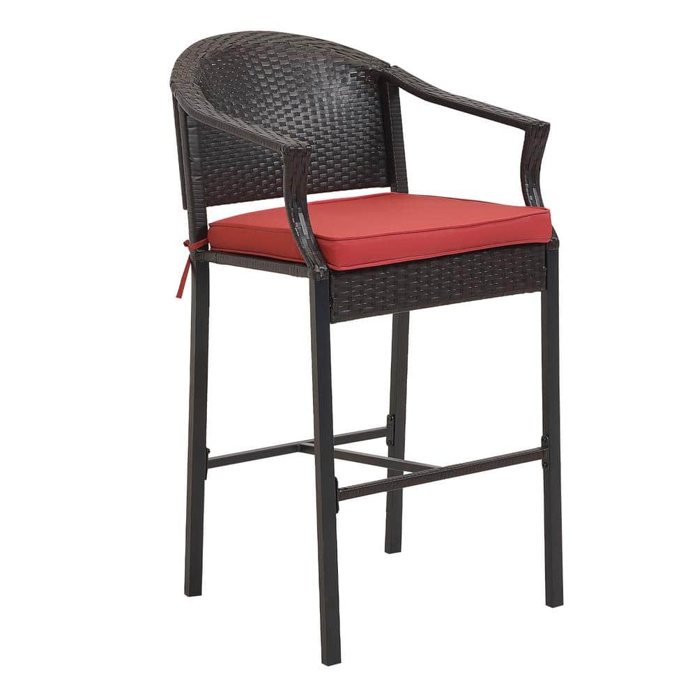 Brown and Red Wicker 3-Piece Outdoor Bistro Set with Steel Frame
