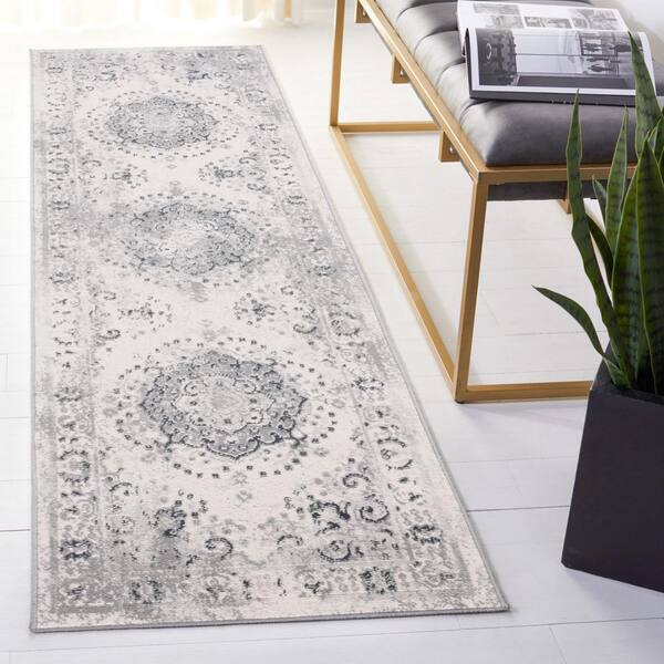 Odyssey 2 ft. x 8 ft. Gray/Ivory Distressed Ornate Runner Rug