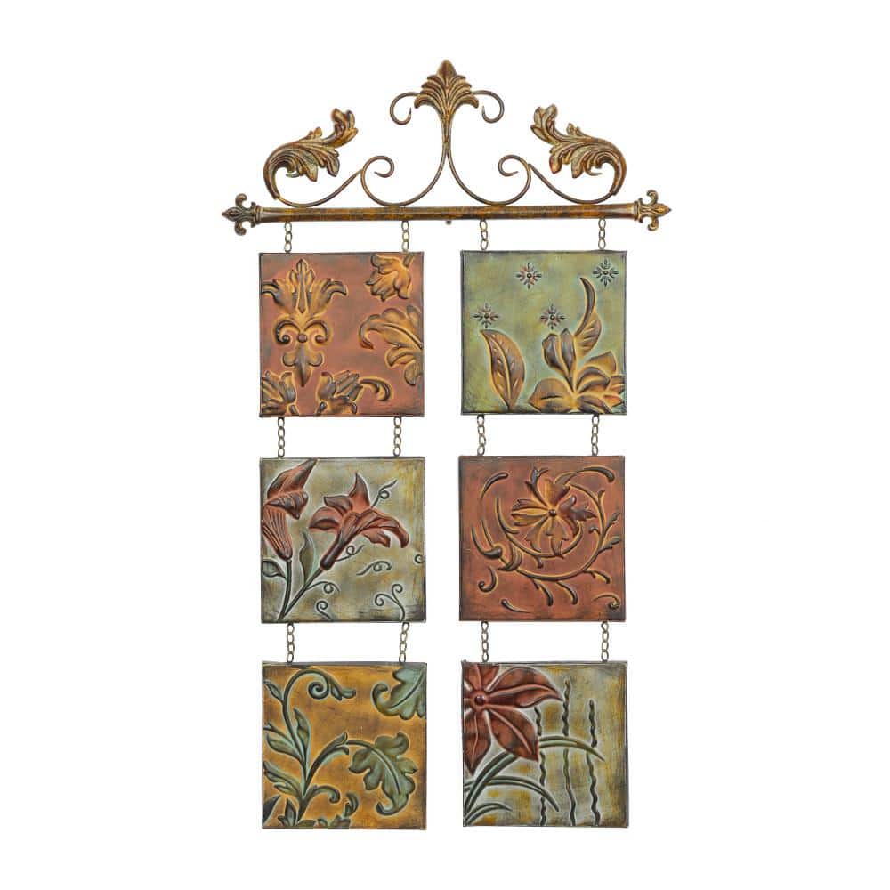 Litton Lane Metal Multi Colored 6 Suspended Panels Floral Wall Decor with  Embossed Details 99204 - The Home Depot