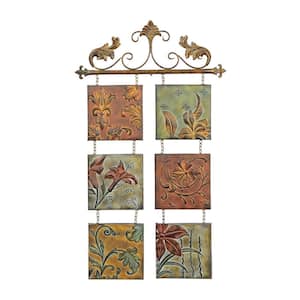 Metal Multi Colored 6 Suspended Panels Floral Wall Decor with Embossed Details