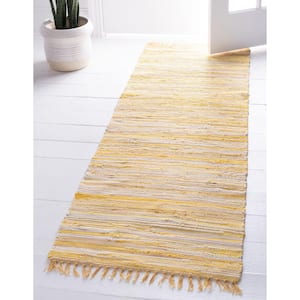 Chindi Cotton Striped Yellow 2 ft. 7 in. x 6 ft. 7 in. Runner Rug