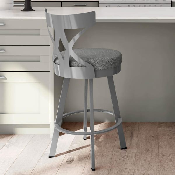 Amisco Washington 26" Grey Woven Fabric / Metallic Grey Metal Swivel Counter Stool