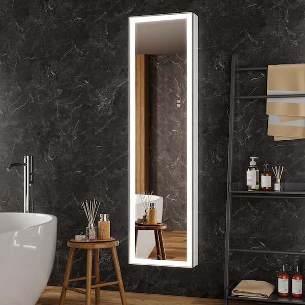 Nova 16 in. W x 60 in. H Rectangular Aluminum Recessed/Surface Dimmable LED Medicine Cabinet with Mirror,Storage Cabinet