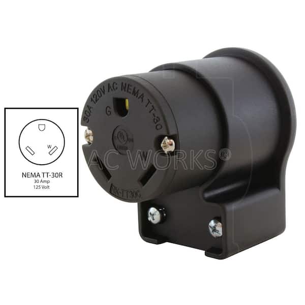 Journeyman-Pro Right Angle TT-30P Male Elbow Plug – 30 Amp, 125 Volt, 3-Prong, NEMA TT-30P, For RV, Generator, Trailer, 3750W (Black)