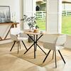 Homy Casa CATY 3-Piece Modern Dining Set - Oak Wood Round Table with Black Legs and Snow White Fabric Swivel Dining Armchairs CATY BG DARK