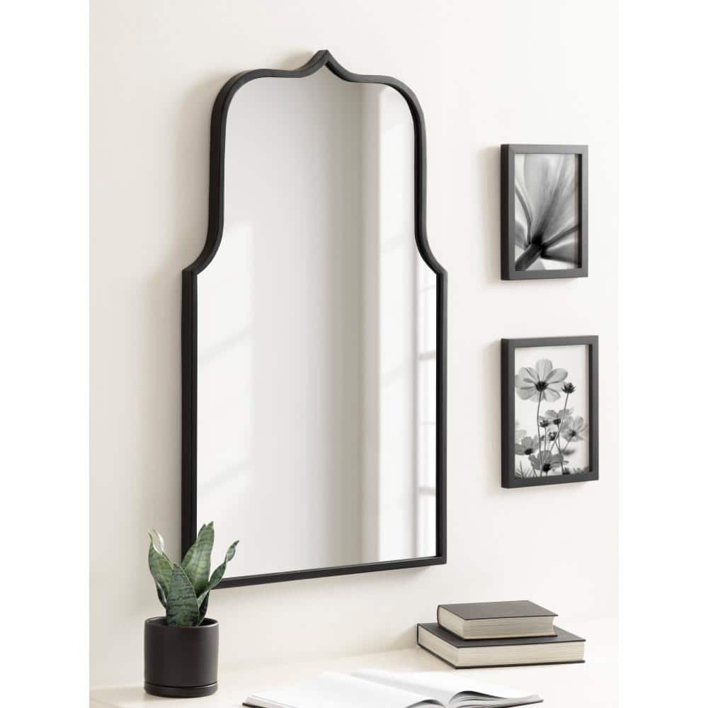 Gezella 22"x36" Black Scalloped Arched Wall Mirror