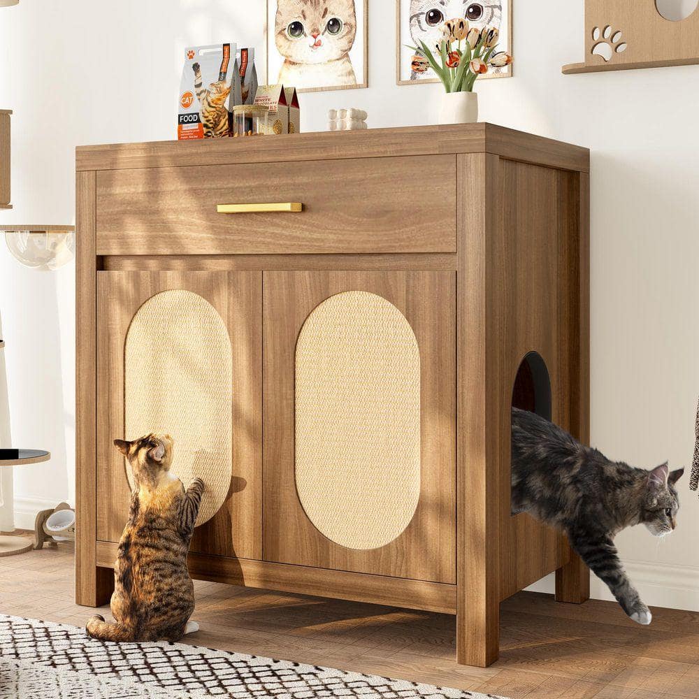 Nestfair Espresso 34 in. H Storage Cabinet Hidden Cat Litter Box