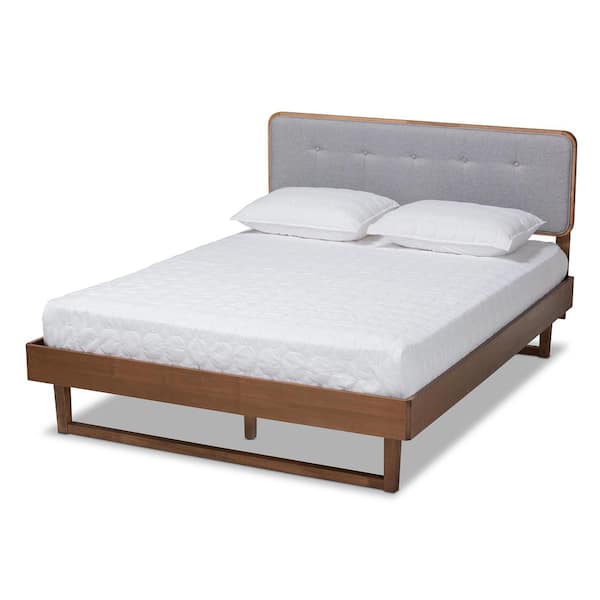 Baxton Studio Natalia Light Gray and Walnut King Platform Bed