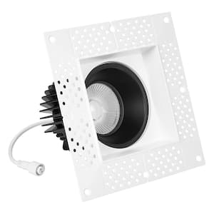 4 in. Trimless Slim Square Recessed Anti-Glare LED Downlight, White Recess Black Baffle, 1000 Lumens, 5 CCT 2700K-5000K