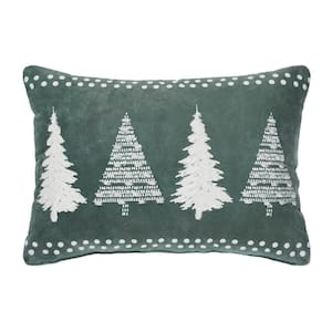 10 in. x 14 in. Green Christmas Trees Green Velvet Decorative Throw Pillow