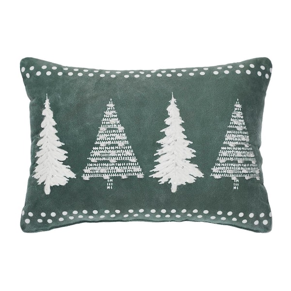 VHC BRANDS 10 in. x 14 in. Green Christmas Trees Green Velvet Decorative Throw Pillow