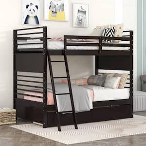 Espresso Twin over Twin Wood Bunk Bed with 2 Drawers