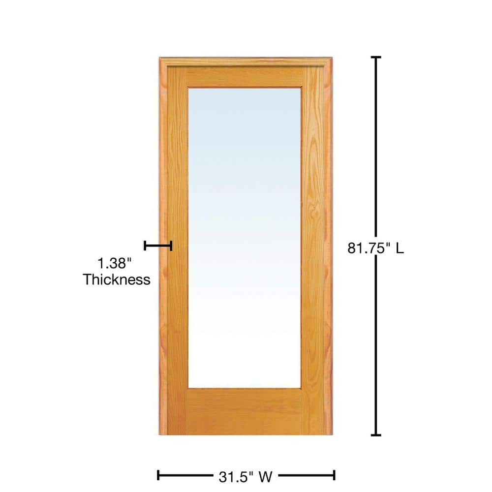 Unfinished Pine Wood 1 Lite Clear Glass Left-Hand Prehung Interior Door