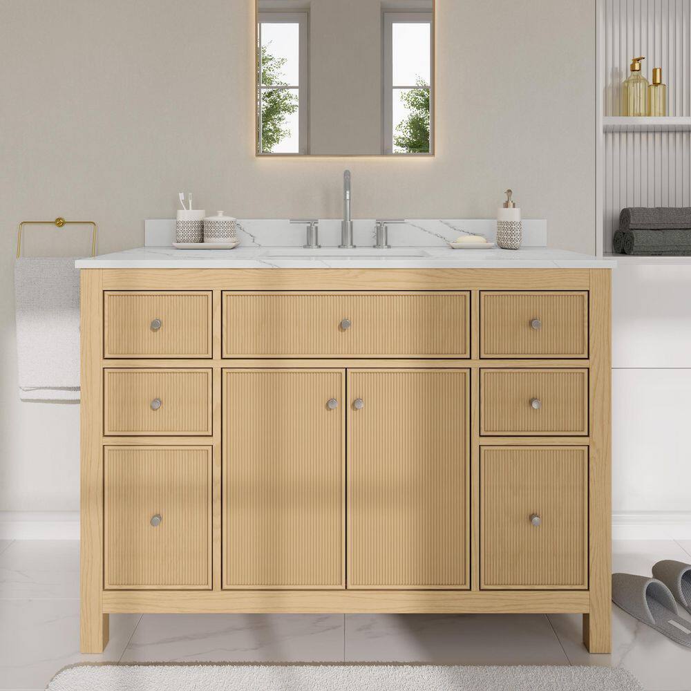 Pendry 48 in. Single Freestanding Tanned Oak Bath Vanity with Giotto Quartz Top Assembled price history on PriceWatchPro