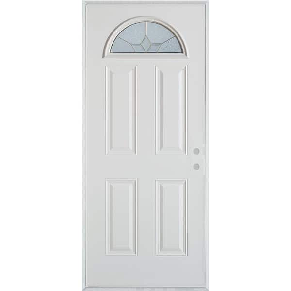 36 in. x 80 in. Geometric Zinc Fan Lite 4-Panel Painted White Left-Hand Inswing Steel Prehung Front Door