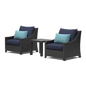 Deco 3-Piece Wicker Patio Conversation Set with Blue Cushions