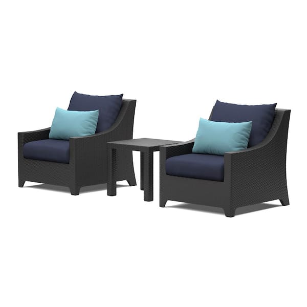RST BRANDS Deco 3-Piece Wicker Patio Conversation Set with Blue Cushions