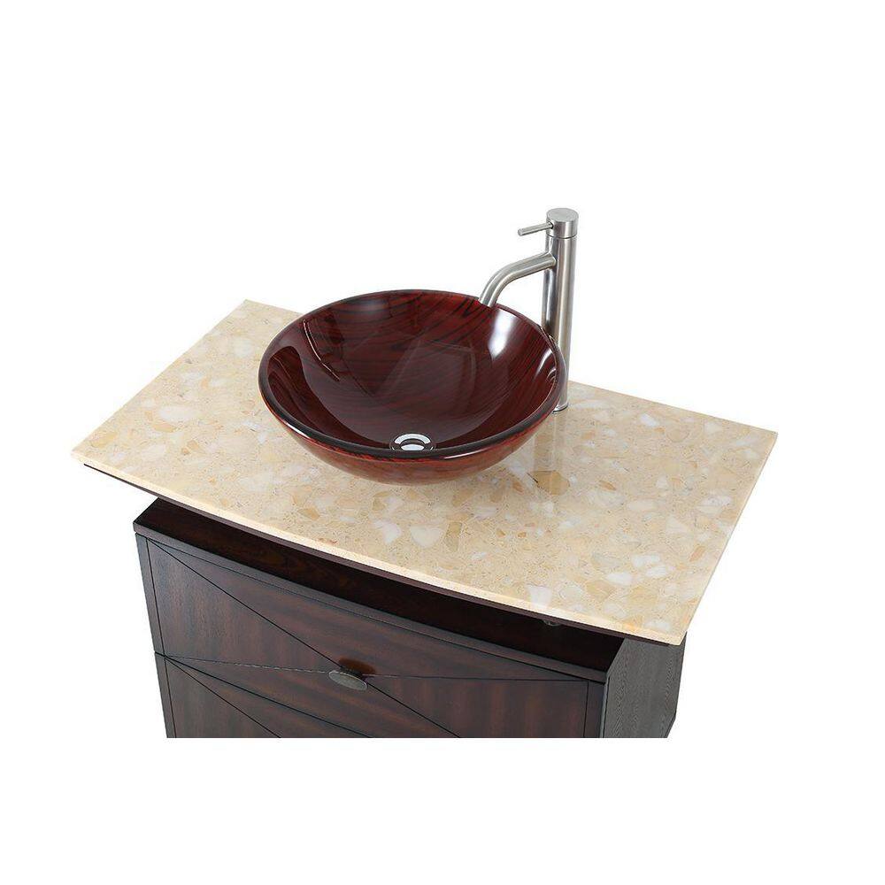 Valentina 36'' Medium Brown Birch Wood Vessel Sink Vanity with Marble Top