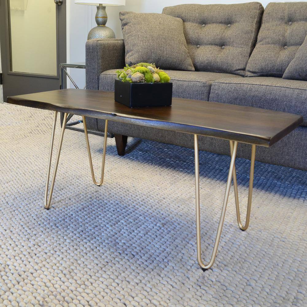 Seti Acacia Live Edge Rectangular Coffee Table in Elm and Gold