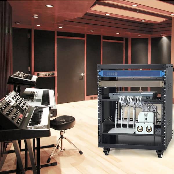 12U AV Rack Stand Steel 20.1 x 27.6 x 20.1 in. Network Stereo Recording Studio Rack Square Holes 1-Tier (Black)