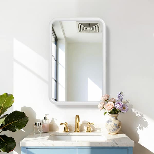 19.7 in. W x 29.9 in. H Rectangular White Iron Framed Decorative Wall Mirror Medicine Cabinet with Mirror