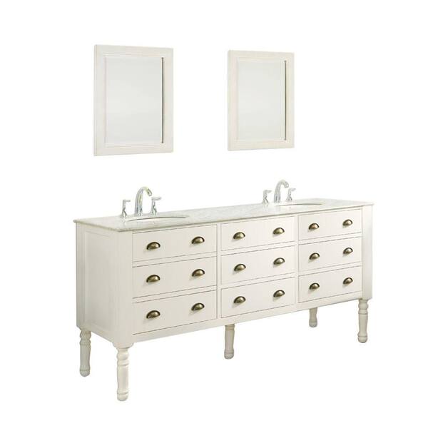 Direct vanity sink Harvest 70 in. Double Vanity in White with Marble Vanity Top in Carrara White with White Basin and Mirrors