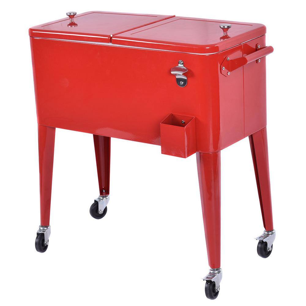 ANGELES HOME 80 qt. Red Portable Outdoor Chest Cooler with Wheels and
