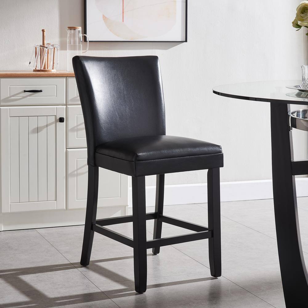 GOJANE 40.16 in. Black Wood Frame Bar Stool with Fabric Seat (Set of 2) ZBY1331LWYBK The