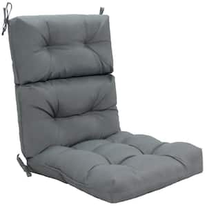 20 in. x 22 in. Gray Tufted Outdoor High Back Dining Chair Cushion with Non-Slip String Ties